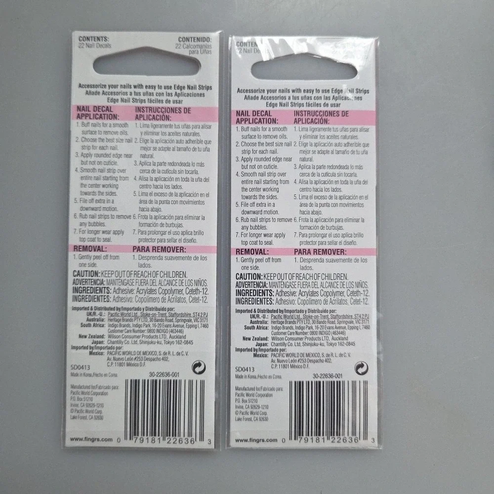 Fing'rs Nail Strips / 22 Nail Decals Per Pack / Leopard Print 22636 Lot‎ Of 2